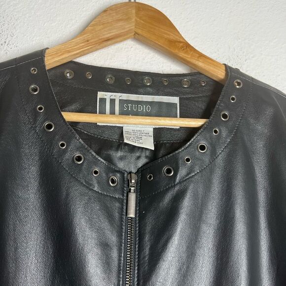 Vtg 80s JL Studio Leather Black Jacket Boho Size 16W - Picture 6 of 16